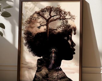 African wall art , Contemporary Wall Art Print, Living Room Wall Art, Afrocentric Feminist Portrait Art
