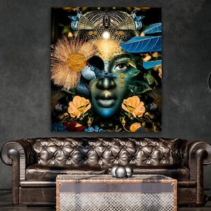 Goddess, African Wall Art, Black Girl Magic, Living Room Wall Art, Afrocentric Female Portrait Art