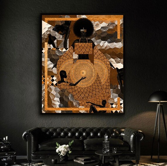 Gold African Wall Art Printsliving Room Wall Art Female Etsy