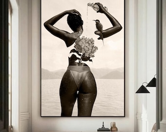 African Wall Art Prints, Black Girl Magic, Living Room Wall Art, Afrocentric Female Portrait Art