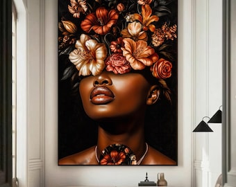 African Wall Art - Modern Tribal Canvas - Ethnic African Woman Decor for Living Room