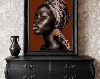 Brown African Wall Art | Japandi Black Woman Print | African American decor | Afrocentric style