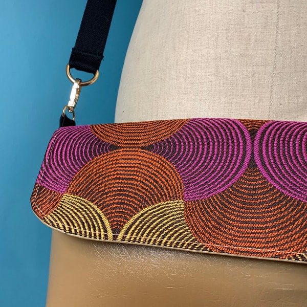 Sac à mains, bandoulière en similicuir, et jacquard, multicolore, pièce unique