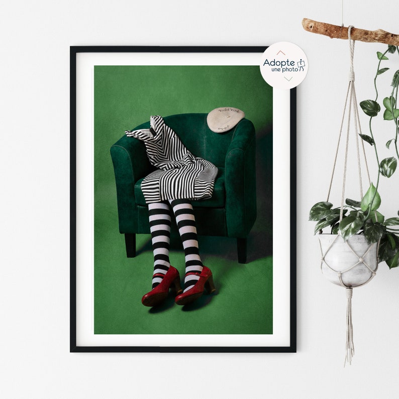 Art print, signed color photography, surreal and contemporary, witch of the east, limited edition, striped dress red shoes image 1