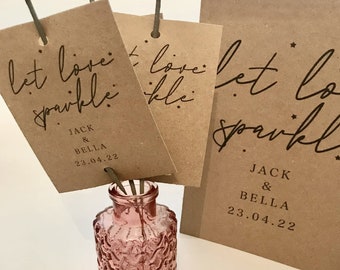 Personalised Name Sparkler Tags Wedding, Let love Spark, Wedding date Personalised Sparkler Tags, Let Love Sparkle, Sparkler Wedding Favours