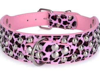 Genuine Leather Studded Silver Rivets Dog Collar Necklace Free Shipping Small Medium Large Unisex Dogs Adjustable Pink Luxury Collar