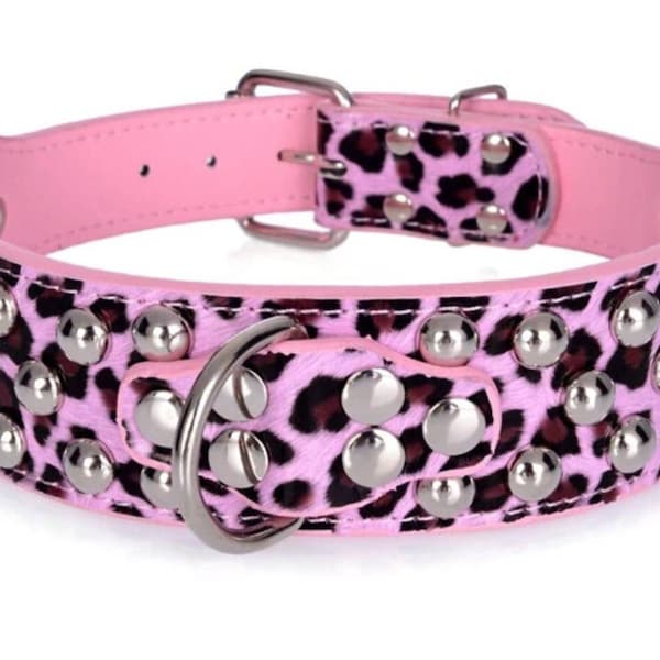 Genuine Leather Studded Silver Rivets Dog Collar Necklace Free Shipping Small Medium Large Unisex Dogs Adjustable Pink Luxury Collar
