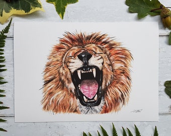 drawings of lions roaring in color