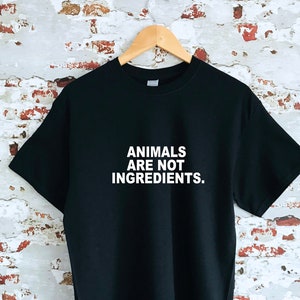 Animals are not ingredients slogan printed T-shirt, multiple sizes and colours, mens & womens top, animal rights, go vegan