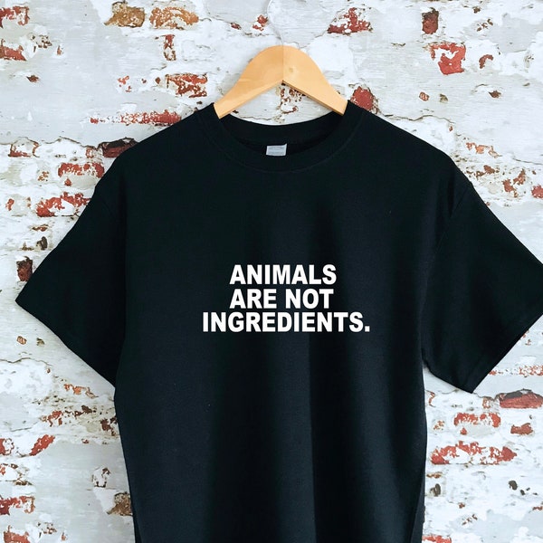 Animals are not ingredients slogan printed T-shirt, multiple sizes and colours, mens & womens top, animal rights, go vegan