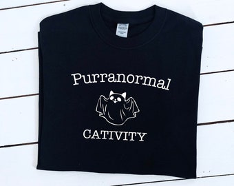 Purranormal Cativity printed T-shirt, multiple size + colours, cute halloween gift, funny t-shirt, spooky season, men and womens top