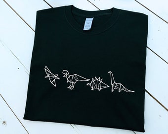 Origami Dinosaurs Print T-Shirt, Jurassic Tee, unisex, women's & kids sizes, geometric design, dinosaur gift, minimalist graphic tee