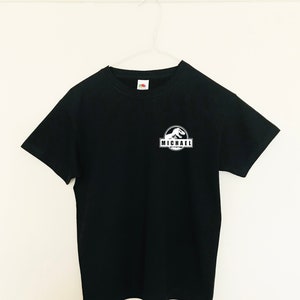 Custom name Dinosaur print Kid's unisex T-shirt with size variations  / print to order / black or white tee / Dinosaurs / kids