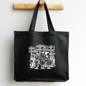 Animal rights Farmyard protest graphic printed Tote bag, multiple colours available, animal rights, cartoon, bag for life
