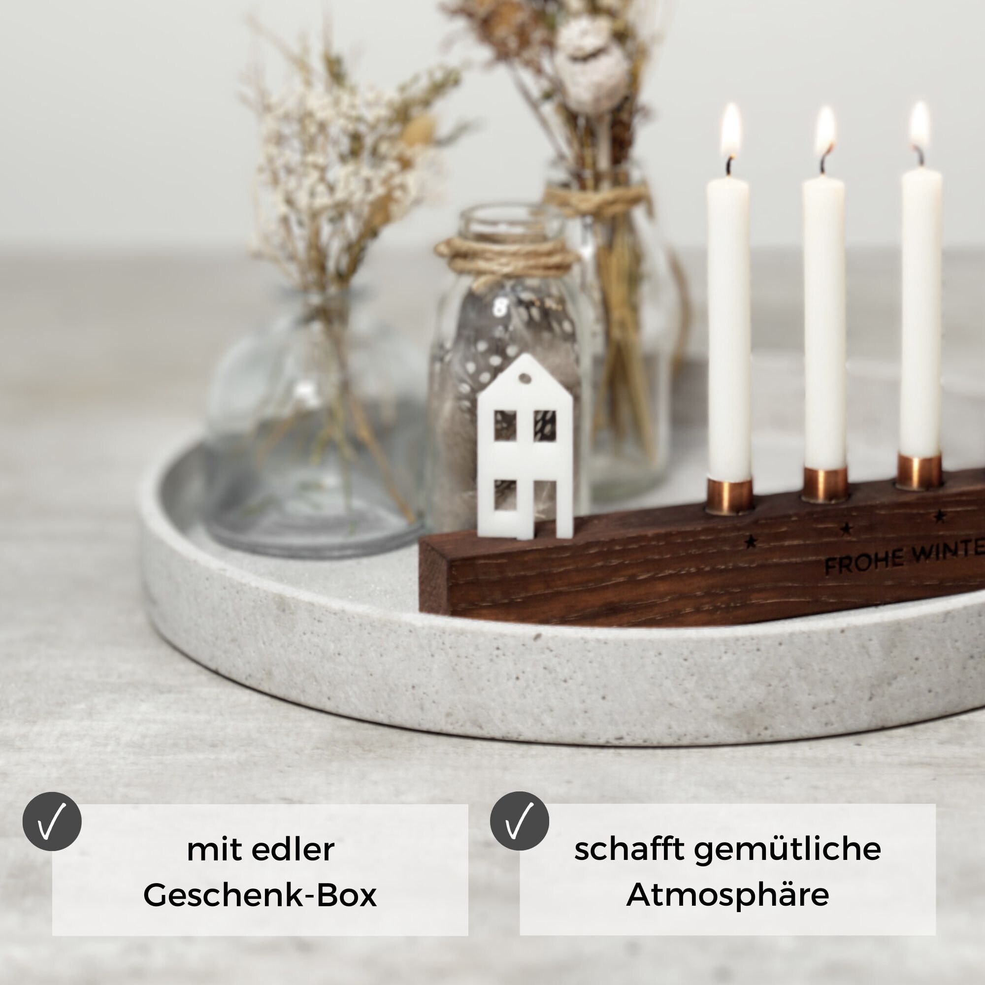 Adventskranz, Kerzenhalter, Holzring, Holz, D26, H4,5, Natur, Schwarz, Advent