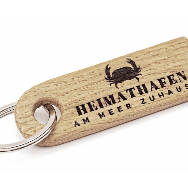 HEIMATHAFEN sleutelhanger van hout met gravure HEIMAT-HAFEN - maritieme sleutelhanger voor mannen en vrouwen in een geschenkdoos