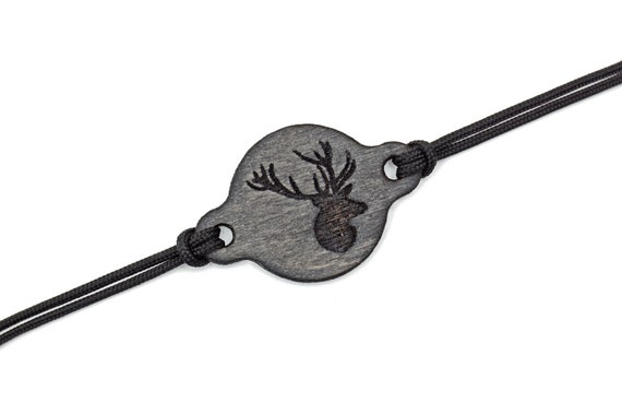 Armband JUNA aus Holz und Segeltau mit Gravur "Hirsch"