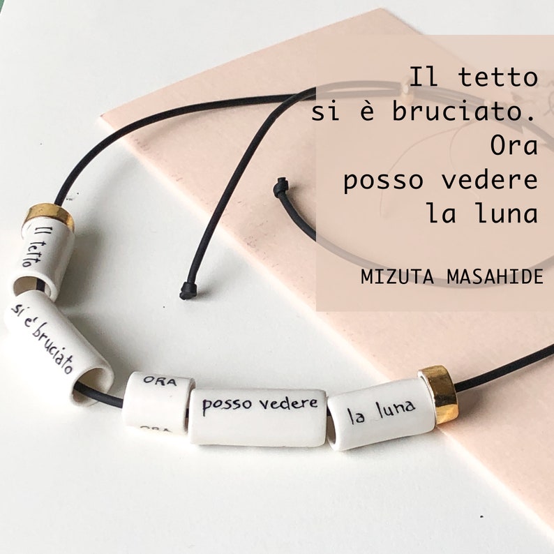 Collana Poetica in Porcellana, Haiku, Collana Fatta a Mano, Regalo per Lei, immagine 1