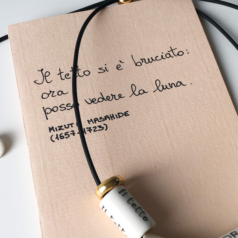 Collana Poetica in Porcellana, Haiku, Collana Fatta a Mano, Regalo per Lei, immagine 4