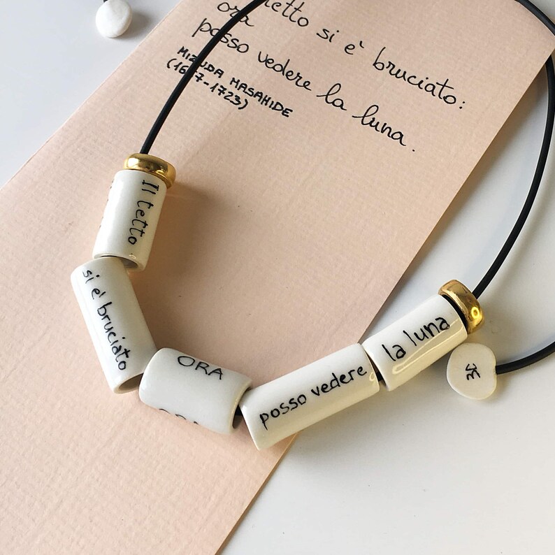 Collana Poetica in Porcellana, Haiku, Collana Fatta a Mano, Regalo per Lei, immagine 3