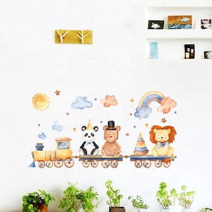 Cartoon Animal Train Wall Decal: Nordic Kids Room Decor
