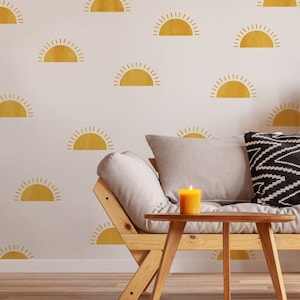 Boho Half Sun Wall Stickers: Nursery Decor, Easy Peel (Set of 18)