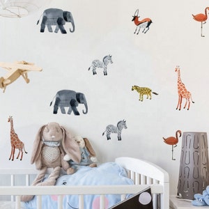 Pegatinas de animales de Safari /Pegatinas de pared de guardería / Calcomanías de pared de elefantes para niños / Pegatinas de animales de guardería / Calcomanías de animales de Safari / Pegatinas de pared para bebés imagen 1