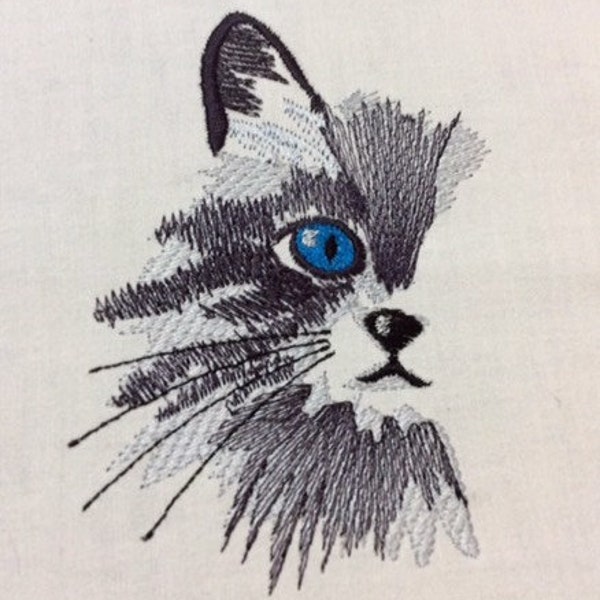 Cat machine embroidery design. Kitten embroidery design. Half design