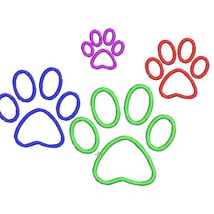 Diseños de bordado con apliques de huellas de patas. Diseño de bordado a máquina con apliques de huellas de patas para perro, bastidor de 4x4 y 5x7