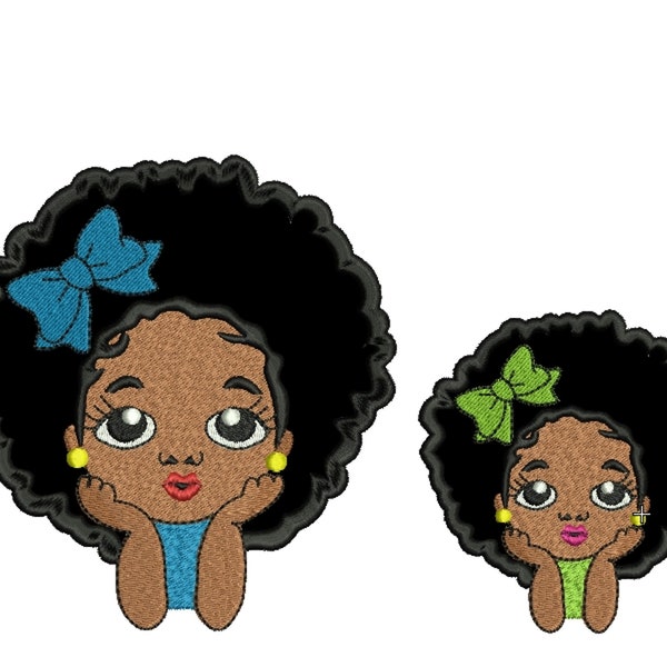 Cute black girl embroidery design. African American kids applique embroidery design. African girl applique pattern. Princess embroidery