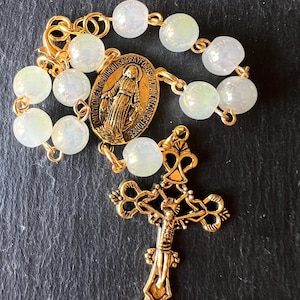 Pale Yellow Mini Rosary: Gold Accent Pocket Prayer Beads