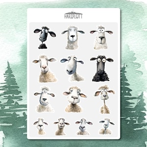 Sticker verrückte süße Schafe schwarze Schafe Frühling Wolle Tierfreund Bullet Journal Planner Stickerbogen A6 Easy Peel Off Sticker Sheet
