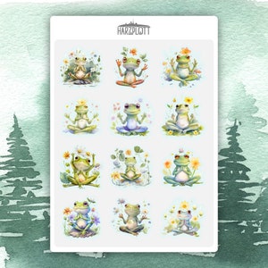 Sticker süße Frösche Yoga Ohm Blätter Blüten Bullet Journal Planner Scrapbooking Stickerbogen A6 Easy Peel Off Sticker Sheet