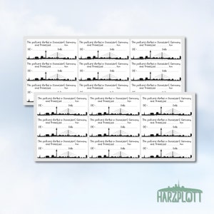 Postcrossing Sticker Düsseldorf Silhouette Skyline Nordrhein-Westfalen deutsche ID km Datum Stickerbogen Easy Peel Off Sticker Sheet