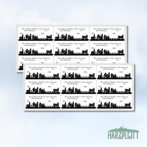 Postcrossing Sticker Trier Silhouette Skyline Rheinland-Pfalz deutsche ID zurückgelegte km Datum Stickerbogen Easy Peel Off Sticker Sheet