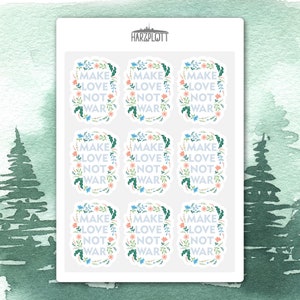 Make Love Not War Frieden Botschaft positive vibes Peace on Earth Blüten Blätter Easy Peel Off Sticker Sheet A6 Stickerbogen