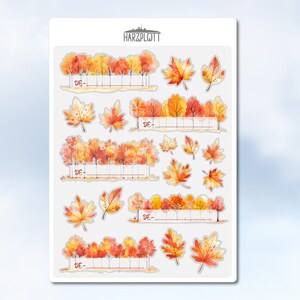 Postcrossing Sticker Herbst Indian Summer Bäume Blätter buntes Laub rot orange DE US CA Stickerbogen A6 Easy Peel Off Sticker Sheet