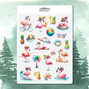 Sticker lustige Flamingos tropisch Vögel pink rosa Tierfreunde Urlaub Bullet Journal Planner Stickerbogen A6 Easy Peel Off Sticker Sheet