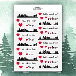 Sticker Hello from Trier I love Trier Silhouette Skyline Rheinland-Pfalz Bullet Journal Planner Scrapbooking A6 Easy Peel Off Sticker Sheet