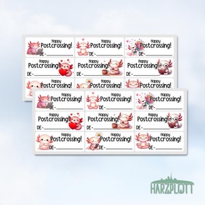 Happy Postcrossing Sticker süße Axolotl Lurch Aquarium seltene Tiere Mexiko Tierfreund DE US CA Stickerbogen Easy Peel Off Sticker Sheet