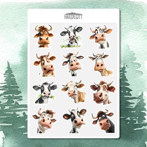 Sticker verrückte Kühe lustiges Rindvieh dumme Mini Kuh Tierfreund Tiere Bullet Journal Planner Stickerbogen A6 Easy Peel Off Sticker Sheet