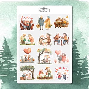 Sticker lustige und verliebte Großeltern Oma und Opa verrückt Liebe im Alter Bullet Journal Planner Stickerbogen Easy Peel Off Sticker Sheet