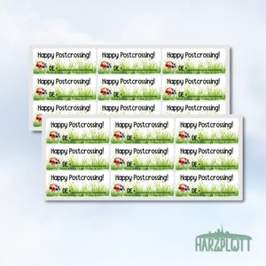 Happy Postcrossing Sticker kleine niedliche Marienkäfer Wiese grün Frühling Frühjahr deutsche ID Stickerbogen Easy Peel Off Sticker Sheet