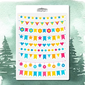 Autocollant coloré fanion chaîne guirlandes décoration cadeau anniversaire invitations bullet journal planificateur autocollant feuille A6 facile à décoller feuille d'autocollants