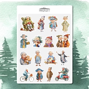 Sticker lustige und verrückte Großmutter Oma lustige Alte für Bullet Journal Planner Filofax Stickerbogen Easy Peel Off Sticker Sheet A6