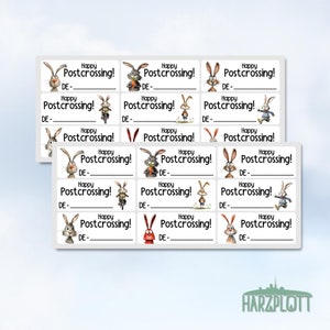 Happy Postcrossing Sticker lustige Hasen Motive Kaninchen Osterhasen Ostern Frühling DE US CA Stickerbogen Easy Peel Off Sticker Sheet