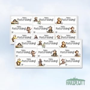 Happy Postcrossing Sticker freche Affen Äffchen Schimpanse Banane lustige Tiere Tierfreund DE US CA Stickerbogen Easy Peel Off Sticker Sheet