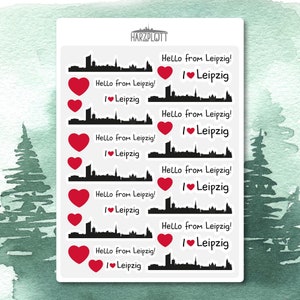 Sticker Hello from Leipzig I love Leipzig Silhouette Skyline Sachsen Bullet Journal Planner Scrapbooking A6 Easy Peel Off Sticker Sheet