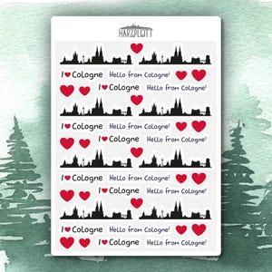 Sticker Hello from Cologne I love Cologne Silhouette Skyline Köln Bullet Journal Planner Scrapbooking A6 Easy Peel Off Sticker Sheet