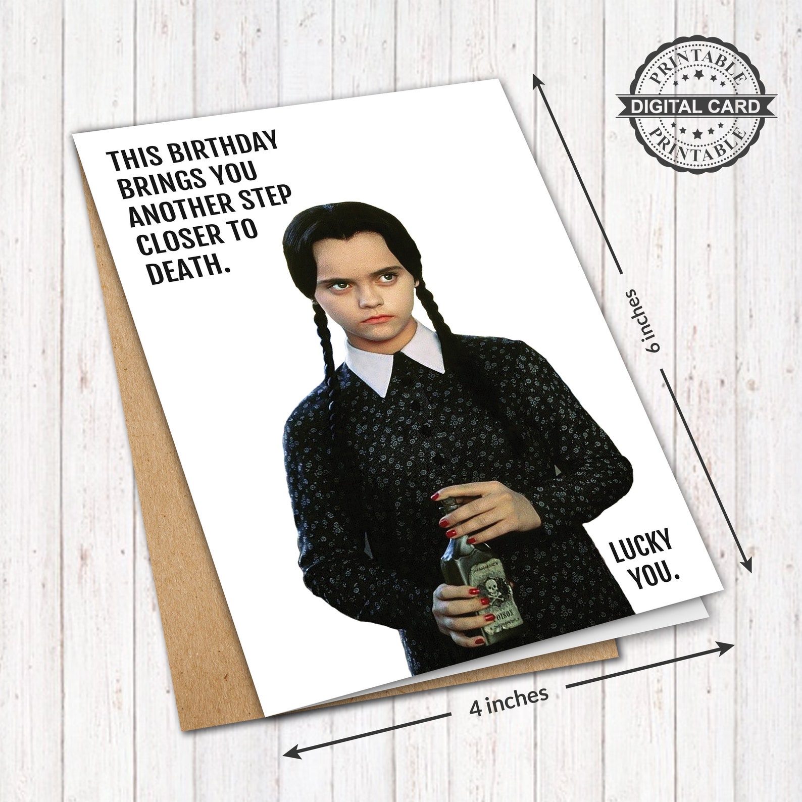 The Addams Family Birthday Card Wednesday Addams Card Print Etsy